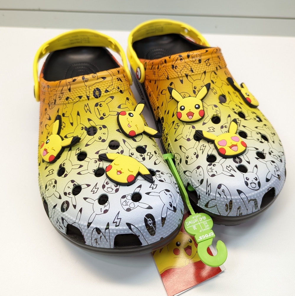 Crocs Pokemon Jibbitzs Pikachu Classic Clog Slip-On Flip Flops Slides Men's 12